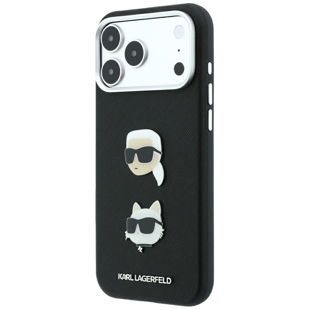 Hoes voor Apple iPhone 18 Pro Max / 17 Pro Max, Karl Lagerfeld, Saffiano met Karl & Choupette Head's Pin en Logo, Zwart