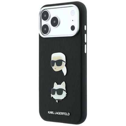 Hoes voor Apple iPhone 18 Pro Max / 17 Pro Max, Karl Lagerfeld, Saffiano met Karl & Choupette Head's Pin en Logo, Zwart