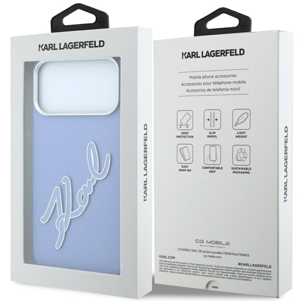 Hoes voor Apple iPhone 18 Pro Max / 17 Pro Max, Karl Lagerfeld, Smooth Big Resin Signature Logo, Bleu