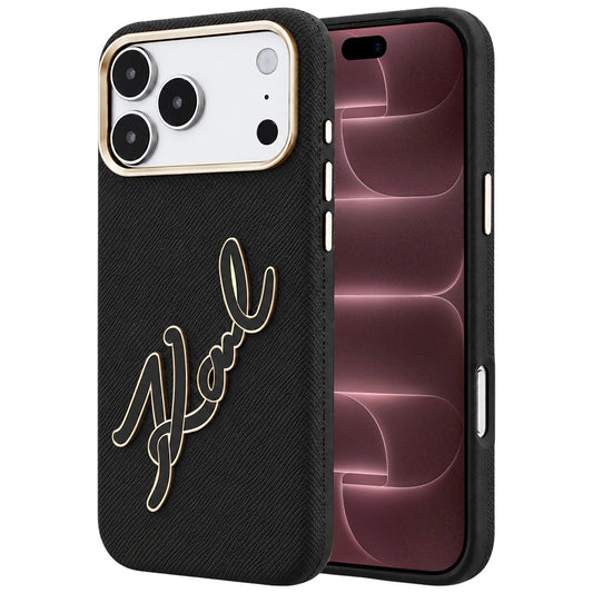 Hoes voor Apple iPhone 18 Pro Max / 17 Pro Max, Karl Lagerfeld, Smooth Big Resin Signature Logo, Zwart
