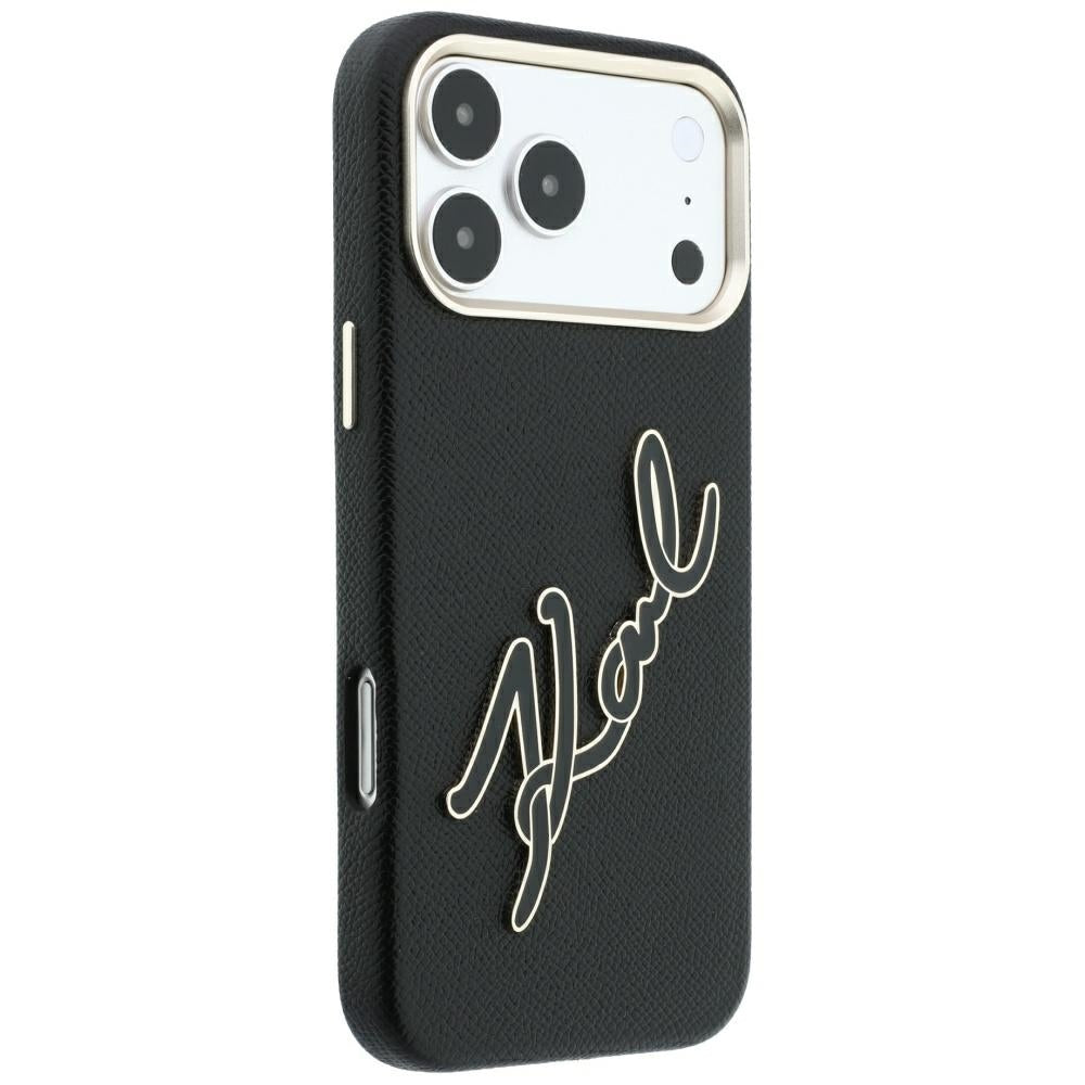 Hoes voor Apple iPhone 18 Pro Max / 17 Pro Max, Karl Lagerfeld, Smooth Big Resin Signature Logo, Zwart