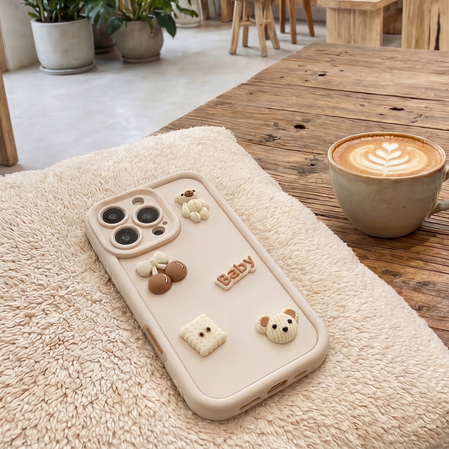 Case for Apple iPhone 17 Pro, OEM, Ultra Trendy 3D Bear, Beige