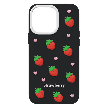 Hoesje voor Apple iPhone 15 Pro / 14 Pro, OEM, Strawberry, Zwart