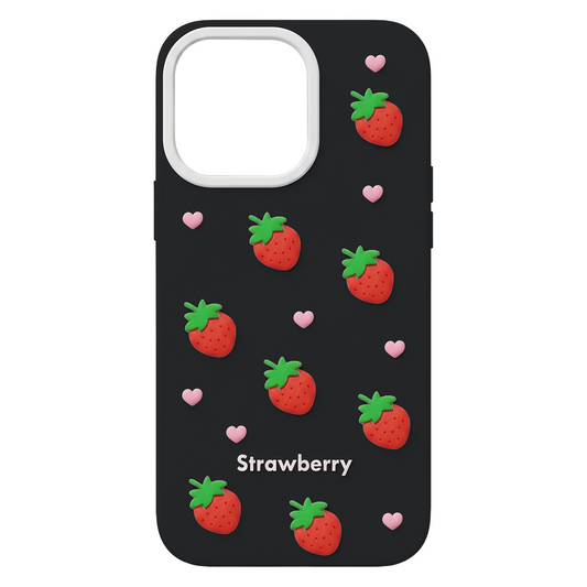 Hoesje voor Apple iPhone 15 Pro / 14 Pro, OEM, Strawberry, Zwart