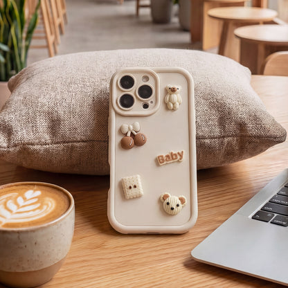 Hoesje voor Apple iPhone 16 Pro Max, OEM, Ultra Trendy 3D Bear, Beige
