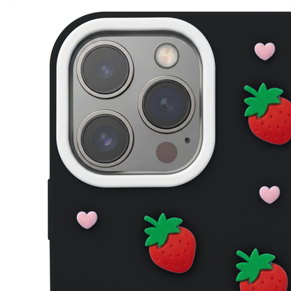 Hoesje voor Apple iPhone 15 Pro / 14 Pro, OEM, Strawberry, Zwart