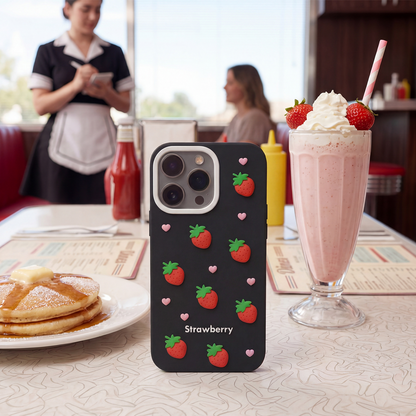 Hoesje voor Apple iPhone 15 Pro / 14 Pro, OEM, Strawberry, Zwart