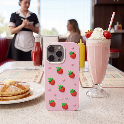 Hoesje voor Apple iPhone 15 Pro / 14 Pro, OEM, Aardbei, Roze
