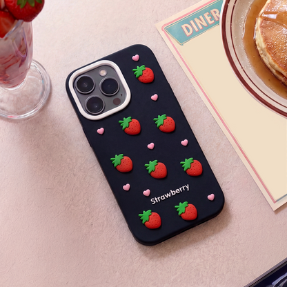 Hoesje voor Apple iPhone 16 Pro, OEM, Strawberry, Zwart