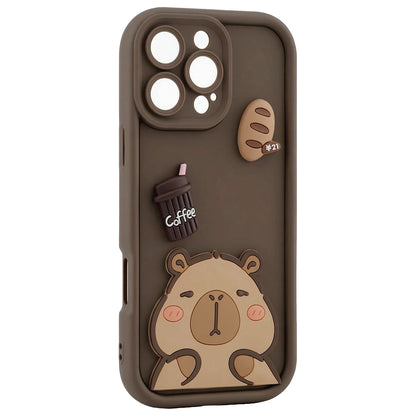 Hoesje voor Apple iPhone 16 Pro, OEM, Ultra Trendy 3D Capybara, Bruin