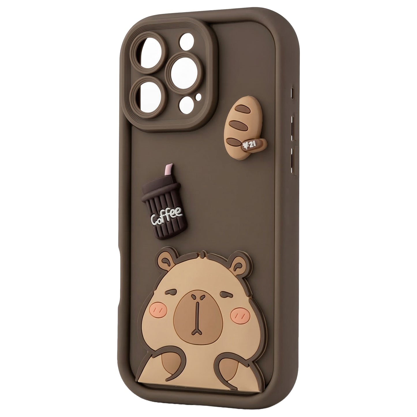Hoesje voor Apple iPhone 16 Pro, OEM, Ultra Trendy 3D Capybara, Bruin