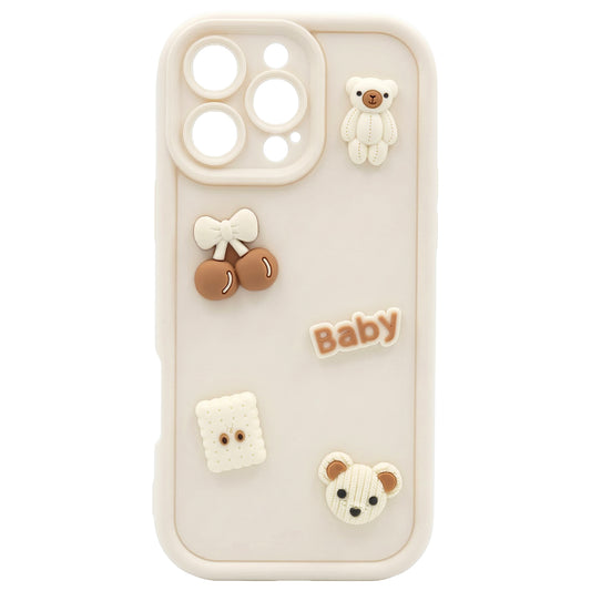 Hoesje voor Apple iPhone 17 Pro, OEM, Ultra Trendy 3D Bear, Beige