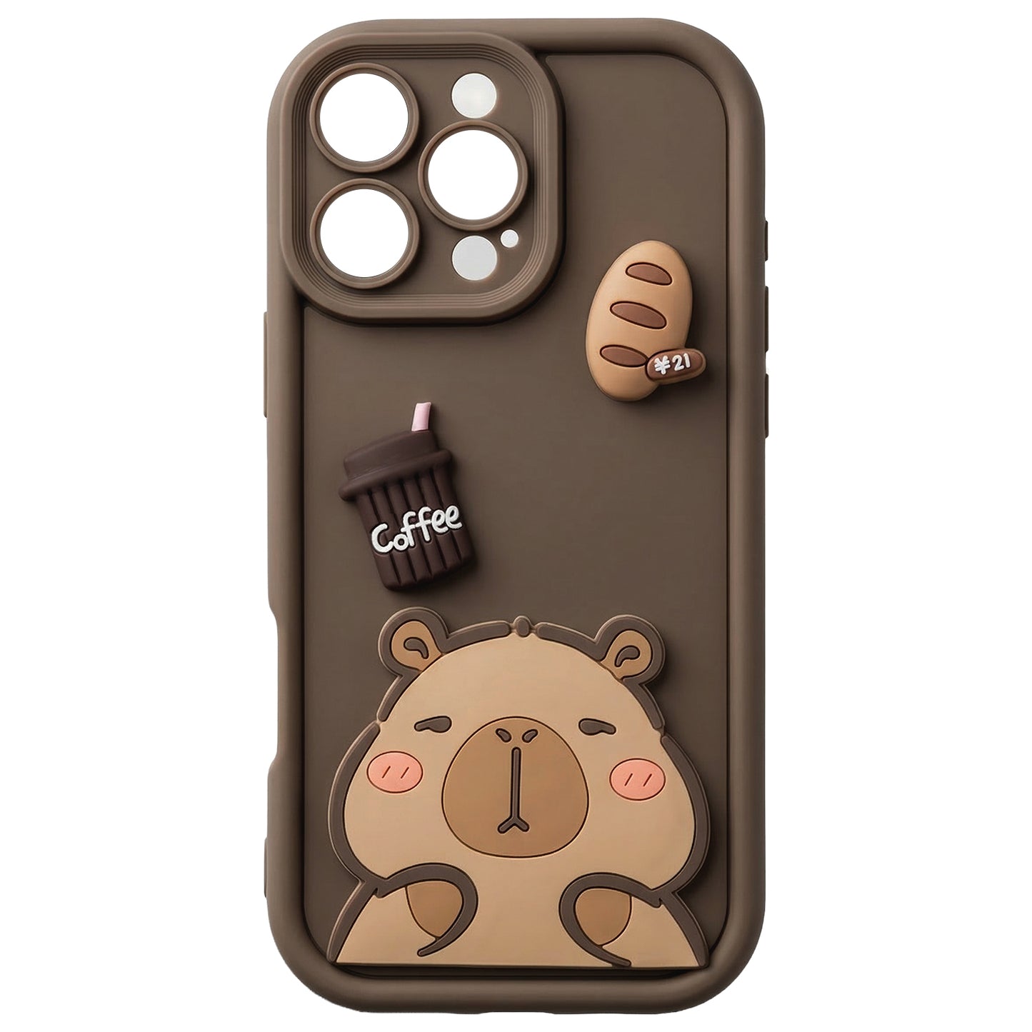 Hoesje voor Apple iPhone 16 Pro, OEM, Ultra Trendy 3D Capybara, Bruin
