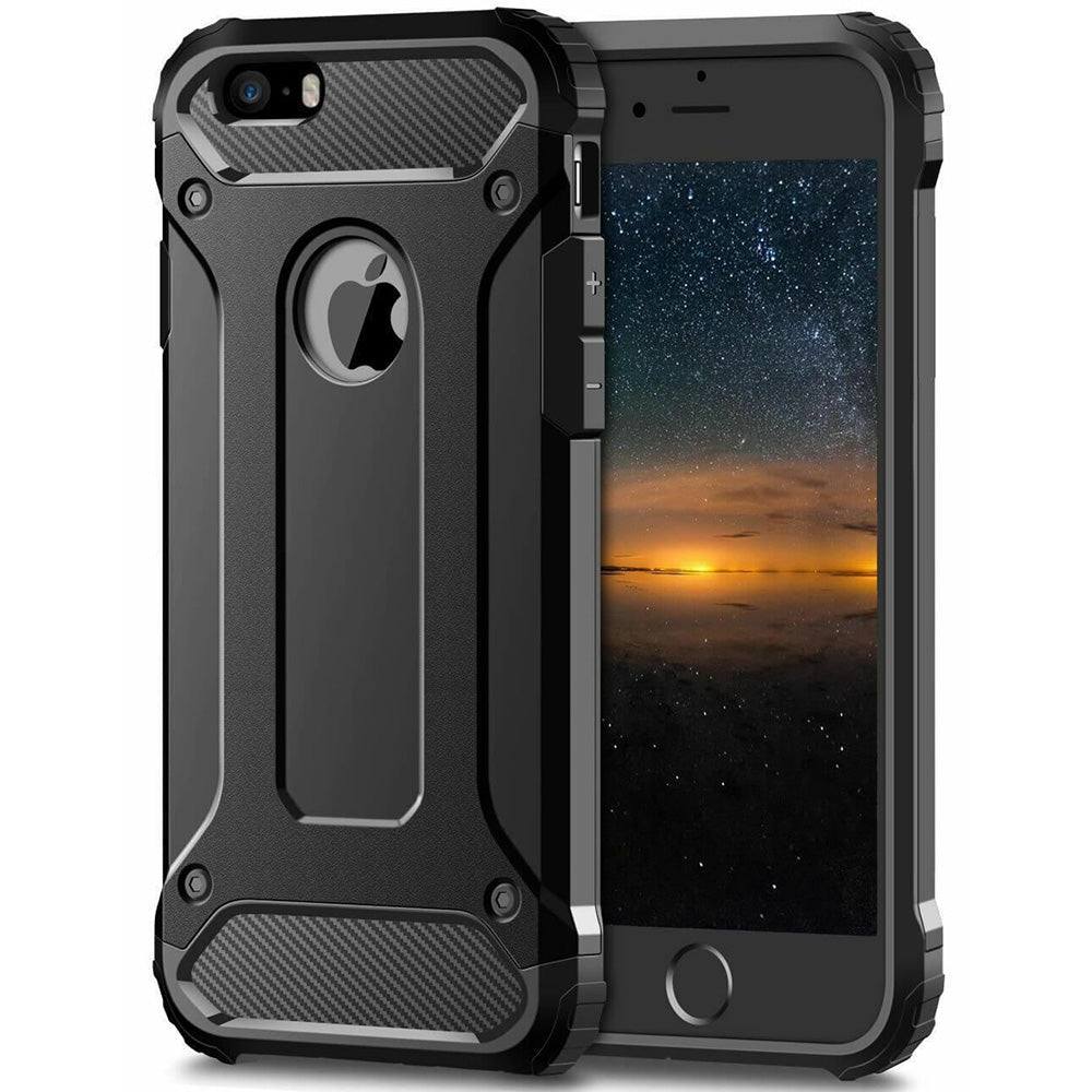 Hoes voor Apple iPhone SE (2016) / 5 / 5s, Techsuit, Hybrid Armor, Zwart