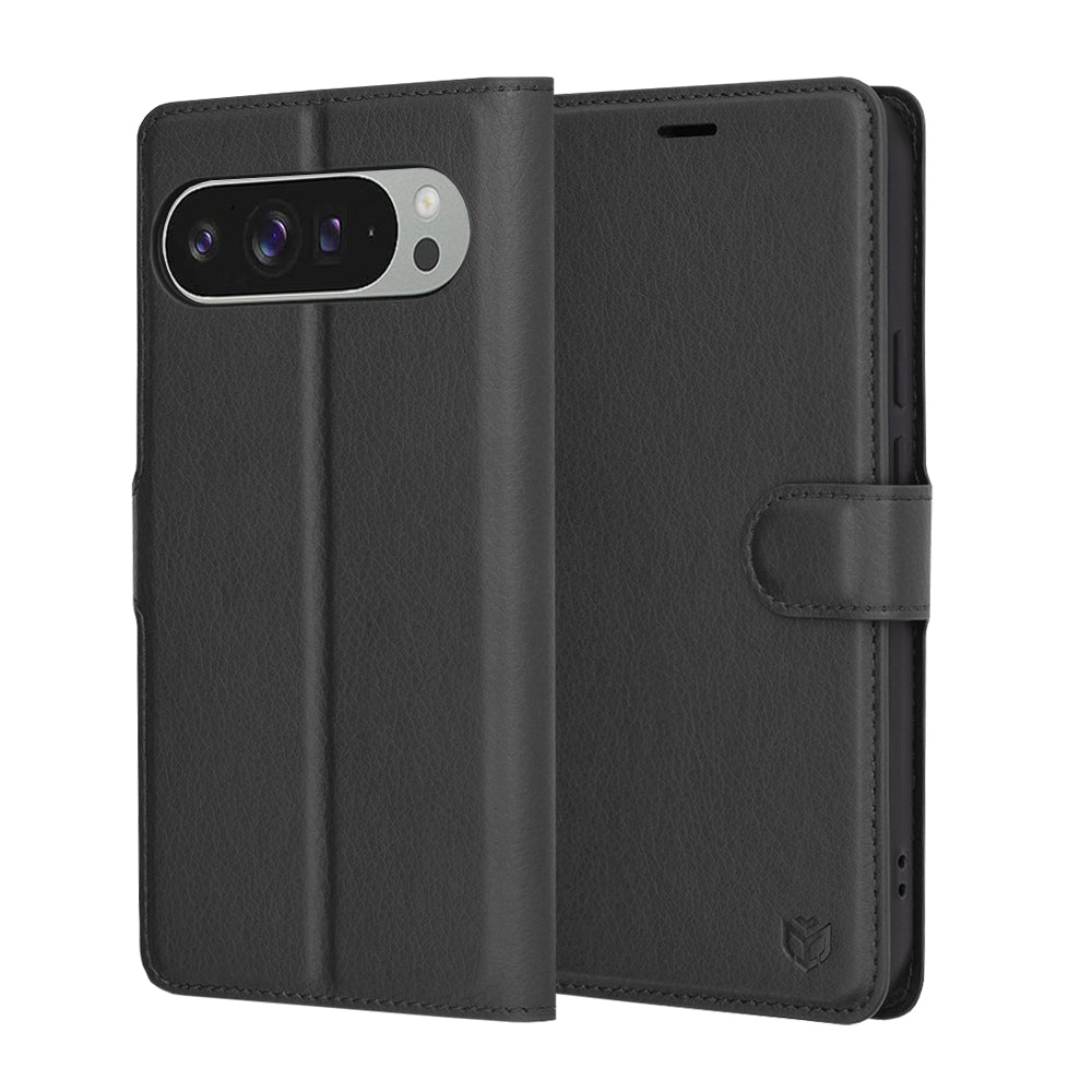 Hoes voor Google Pixel 9 Pro XL, Techsuit, Leather Folio, Zwart