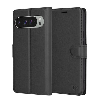 Hoes voor Google Pixel 9 Pro XL, Techsuit, Leather Folio, Zwart