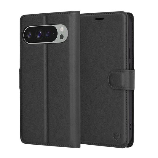 Hoes voor Google Pixel 9 Pro XL, Techsuit, Leather Folio, Zwart