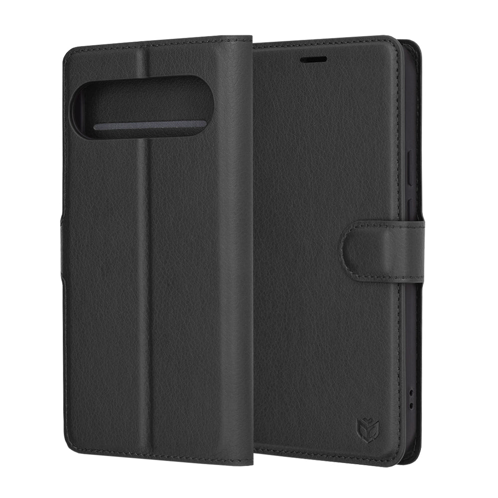 Hoes voor Google Pixel 9 Pro XL, Techsuit, Leather Folio, Zwart