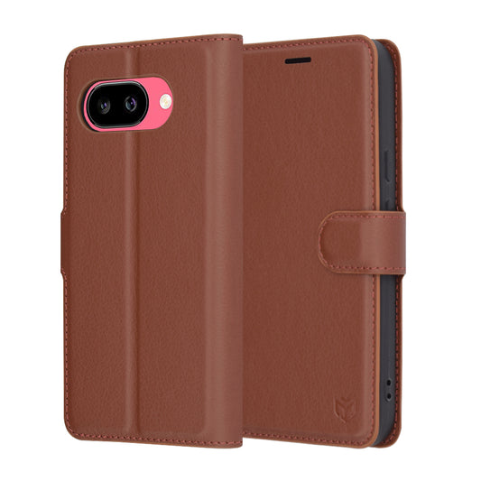Hoes voor Google Pixel 9a, Techsuit, Leather Folio, Bruin