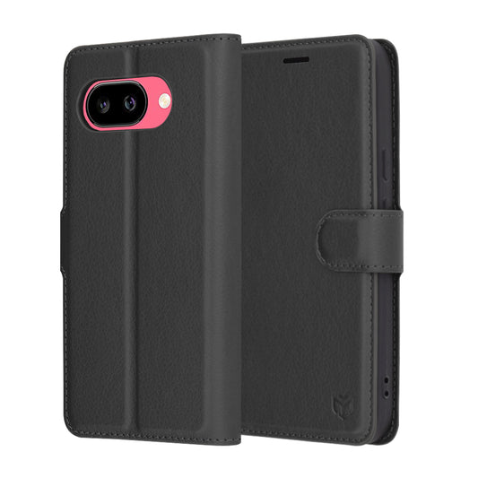 Hoes voor Google Pixel 9a, Techsuit, Leather Folio, Zwart