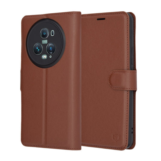 Hoes voor Honor Magic5 Pro, Techsuit, Leather Folio, Bruin