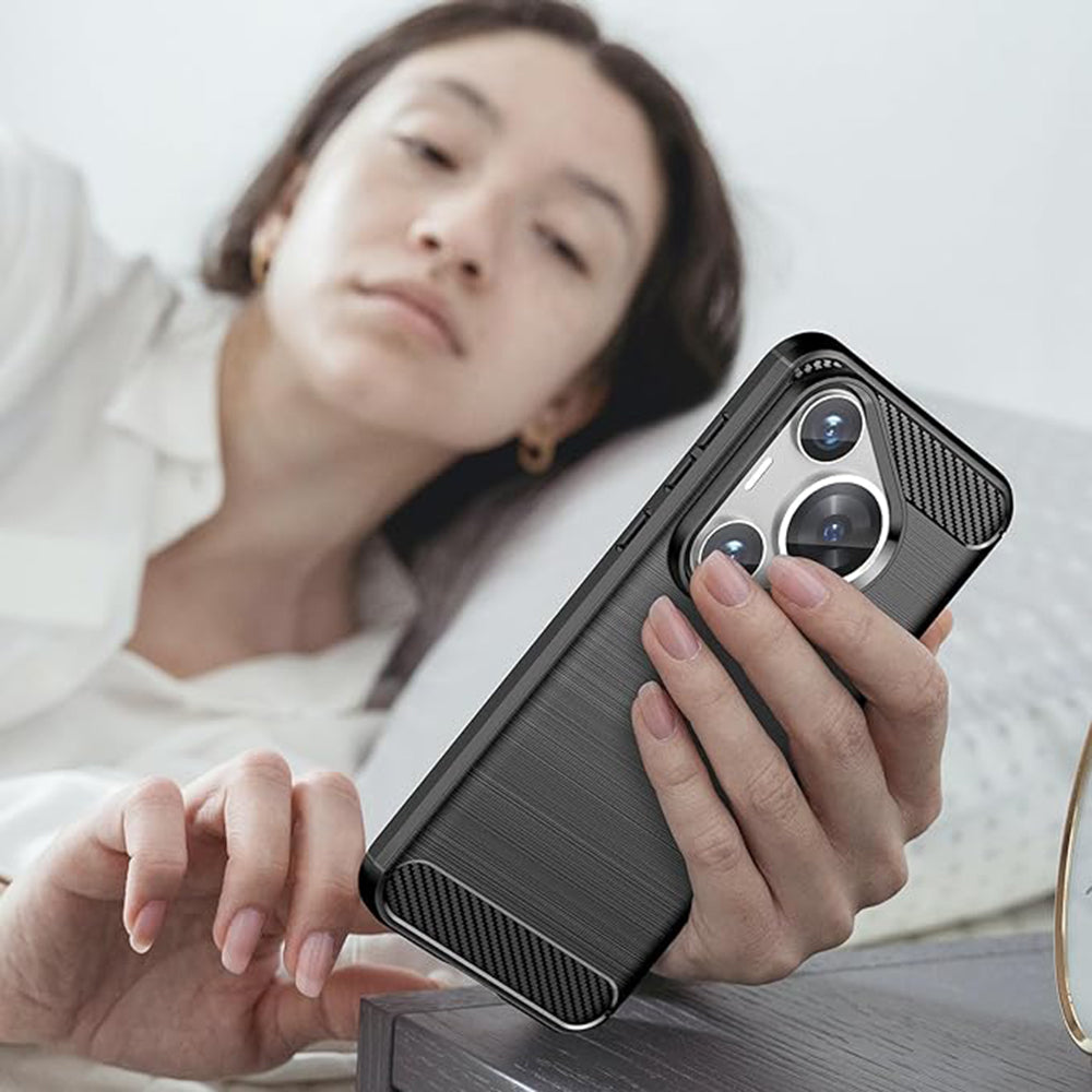 Hoes voor Huawei Pura 70 Pro, Techsuit, Carbon, Zwart