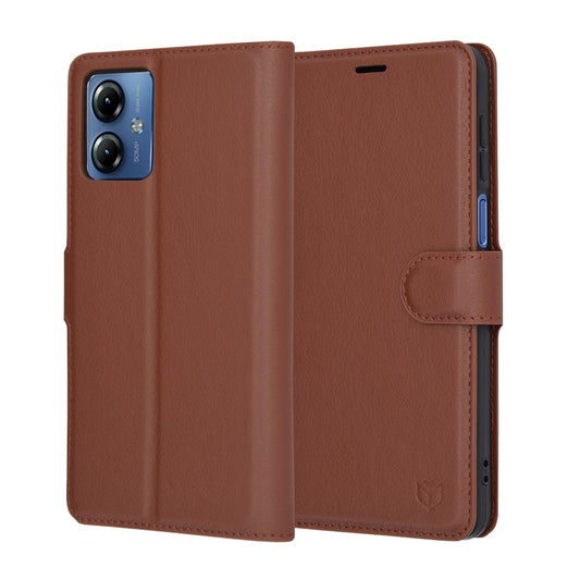 Case for Motorola Moto G14, Techsuit, Leather Folio, Brown