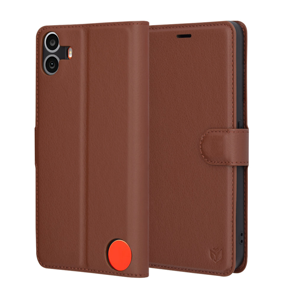 Hoes voor Nothing CMF Phone 1, Techsuit, Leather Folio, Bruin