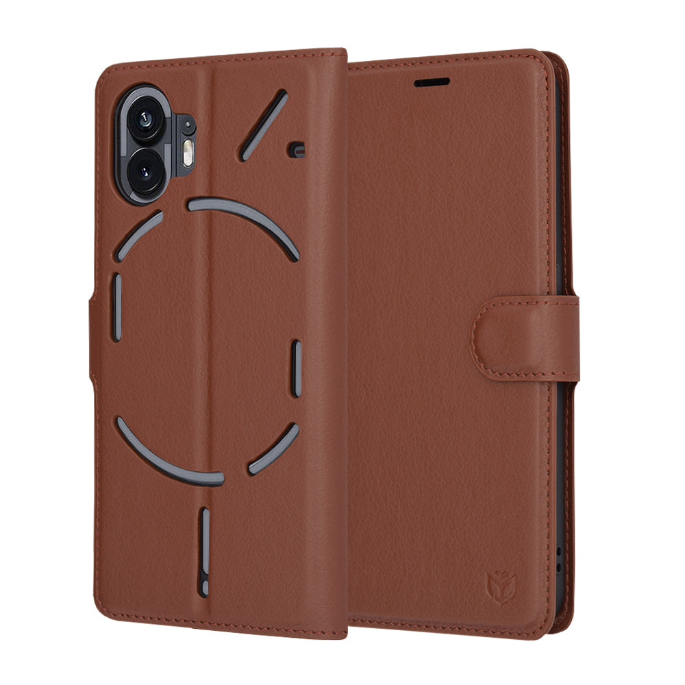 Hoes voor Nothing Phone (2), Techsuit, Leather Folio, Bruin
