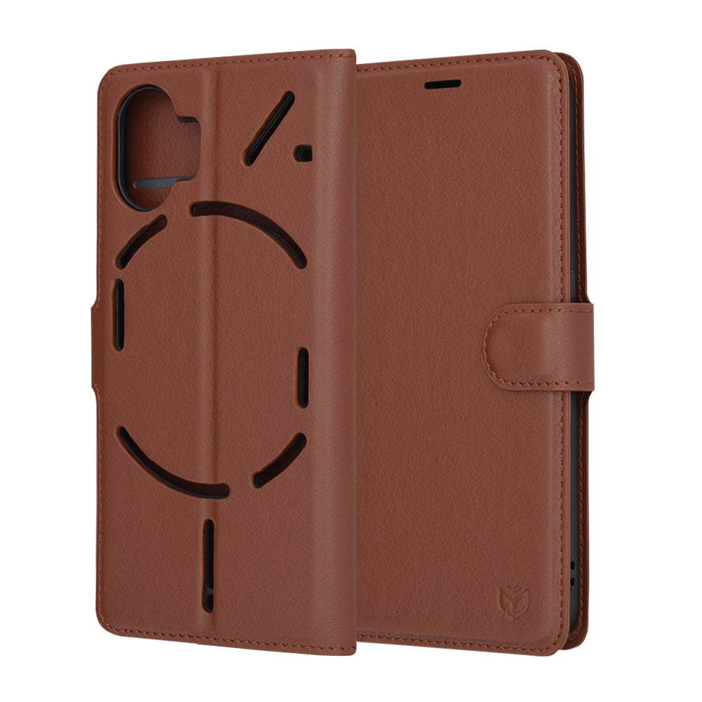 Hoes voor Nothing Phone (2), Techsuit, Leather Folio, Bruin
