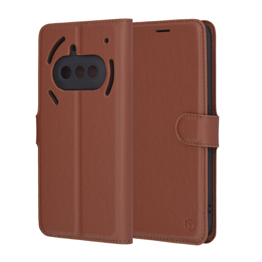 Hoes voor Nothing Phone (3a), Techsuit, Leather Folio, Bruin