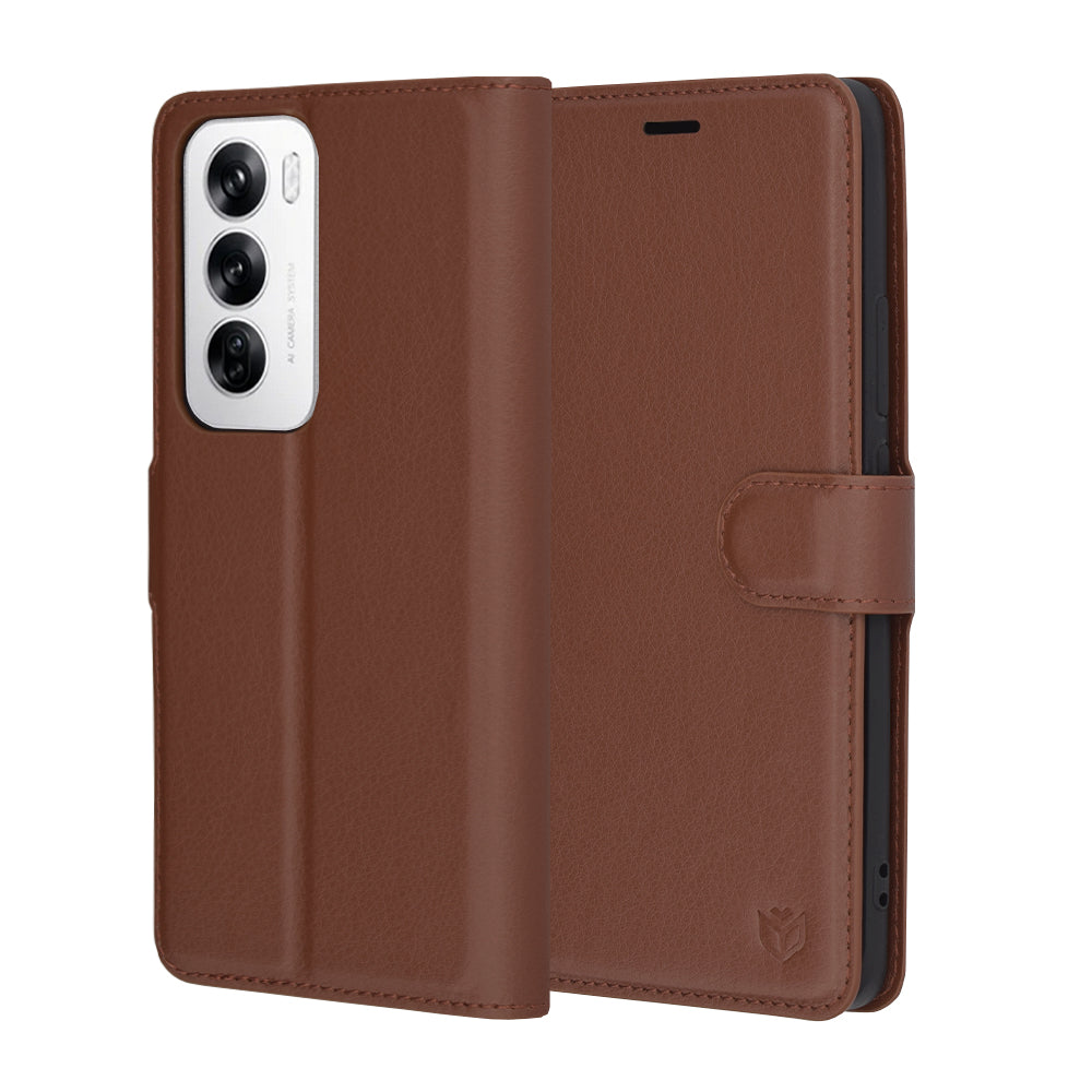 Hoes voor Oppo Reno12, Techsuit, Leather Folio, Bruin