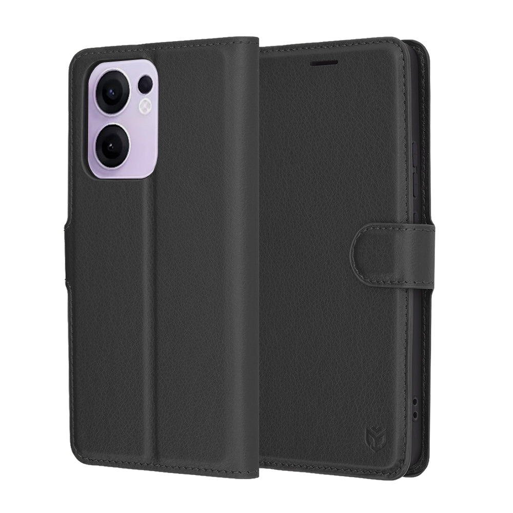 Hoesje voor Oppo Reno13 FS 5G / Reno13 F 4G / Reno13 F, Techsuit, Lederen Folio, Zwart