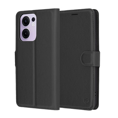 Hoesje voor Oppo Reno13 FS 5G / Reno13 F 4G / Reno13 F, Techsuit, Lederen Folio, Zwart
