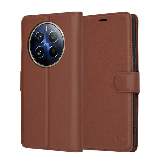 Hoes voor Realme 12 Pro / 12 Pro+, Techsuit, Leather Folio, Bruin