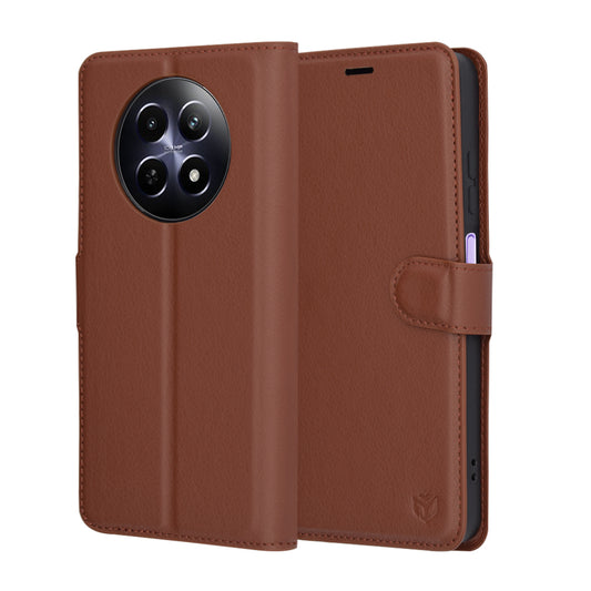 Hoes voor Realme 12x / 12, Techsuit, Leather Folio, Bruin