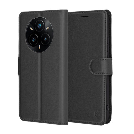 Hoes voor Realme 14 Pro+, Techsuit, Leather Folio, Zwart