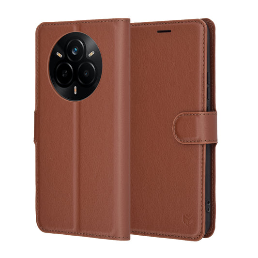 Hoes voor Realme 14 Pro, Techsuit, Leather Folio, Bruin