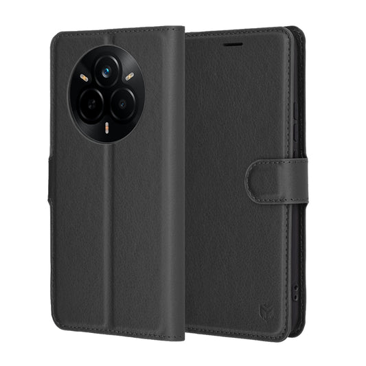 Hoes voor Realme 14 Pro, Techsuit, Leather Folio, Zwart