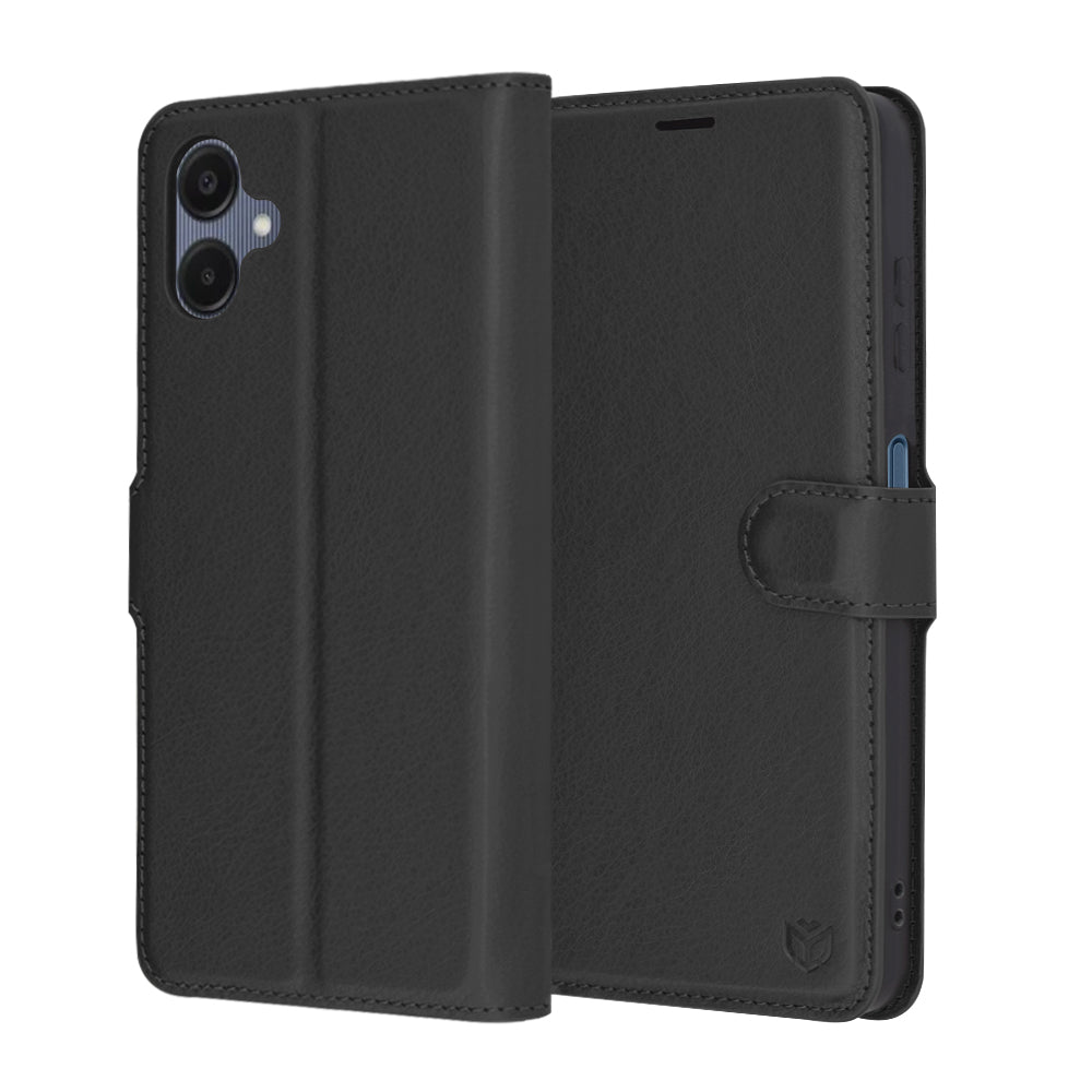 Hoes voor Samsung Galaxy A06 A065, Techsuit, Leather Folio, Zwart