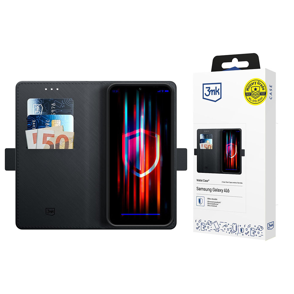 Hoes voor Samsung Galaxy A16 5G A166 / A16 4G A165, 3MK, Portemonnee, Zwart