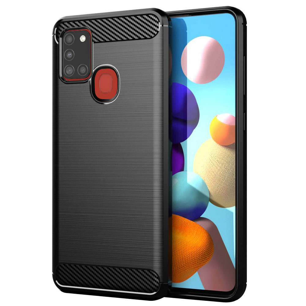 Hoes voor Samsung Galaxy A21s A217, Techsuit, Carbon, Zwart