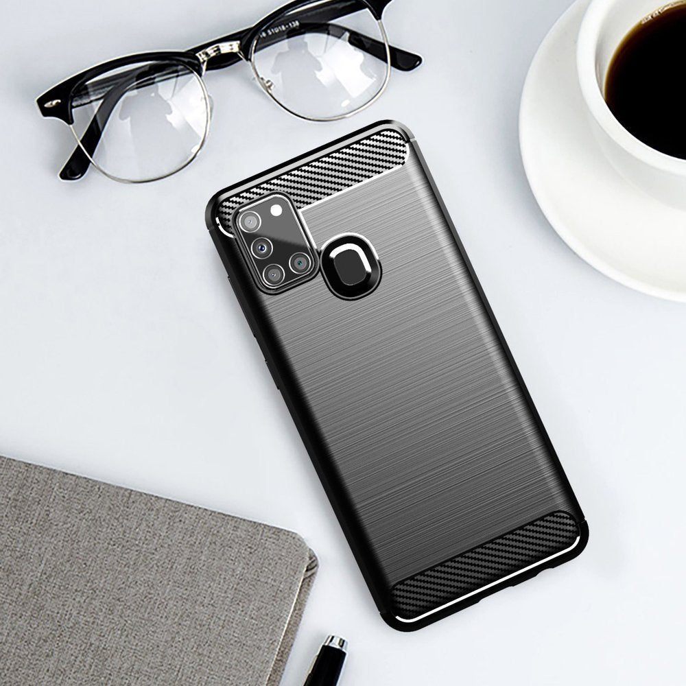 Hoes voor Samsung Galaxy A21s A217, Techsuit, Carbon, Zwart
