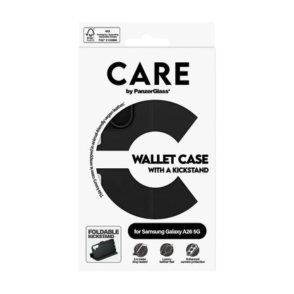 Hoes voor Samsung Galaxy A26 A266, PanzerGlass, Care Feature Kickstand Wallet, Zwart