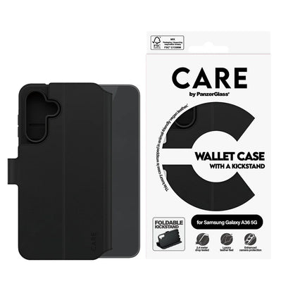 Hoes voor Samsung Galaxy A36 A366, PanzerGlass, Care Feature Kickstand Wallet, Zwart