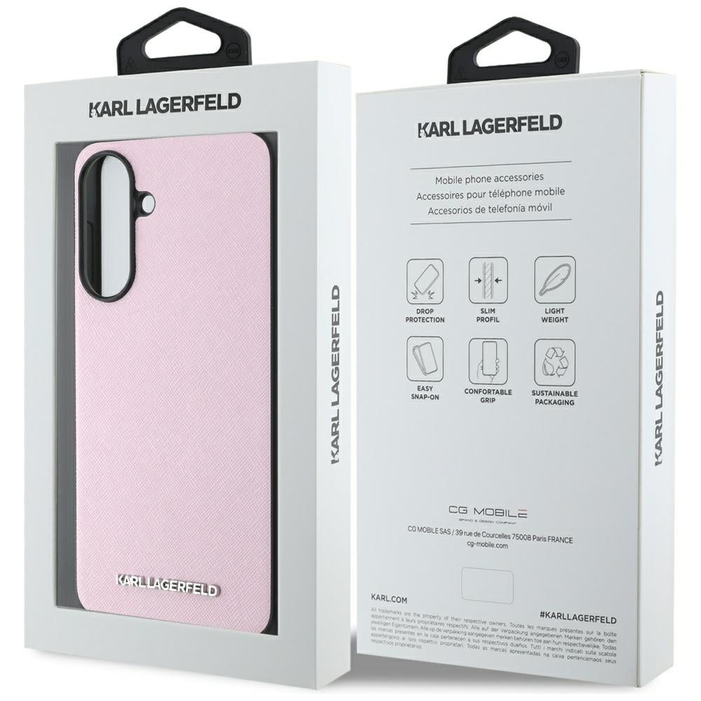 Hoes voor Samsung Galaxy A56 A566, Karl Lagerfeld, Saffiano Metal Logo, Roze
