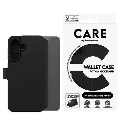 Hoes voor Samsung Galaxy A56 A566, PanzerGlass, Care Feature Kickstand Wallet, Zwart