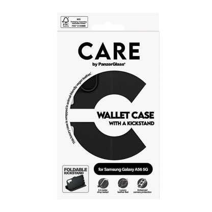 Hoes voor Samsung Galaxy A56 A566, PanzerGlass, Care Feature Kickstand Wallet, Zwart