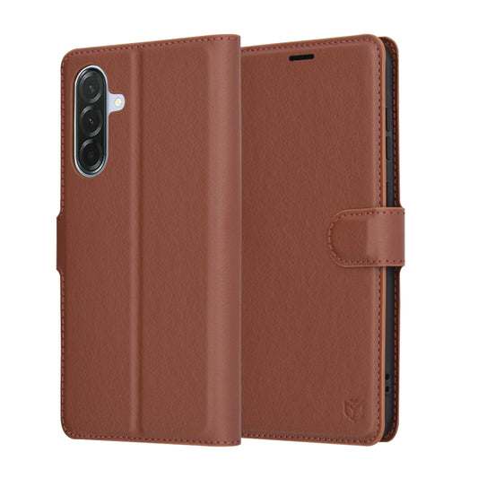 Hoes voor Samsung Galaxy A56 A566, Techsuit, Leather Folio, Bruin
