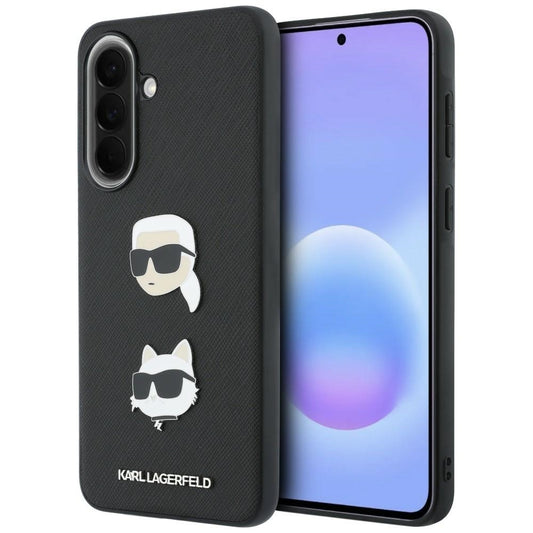 Hoes voor Samsung Galaxy A57 5G, Karl Lagerfeld, Grained Karl & Choupette's Heads Pins en Logo, Zwart